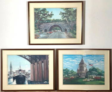 Three lithographs by VIKTOR SCHRECKENGOST (American 1906-2008): Lac des Iles offset color lithograph, signed in plate lower right some fading framed 16 1/4 x 22 1/2 inches image size Martin Luther King Drive Bridge offset color lithograph, signed in plate