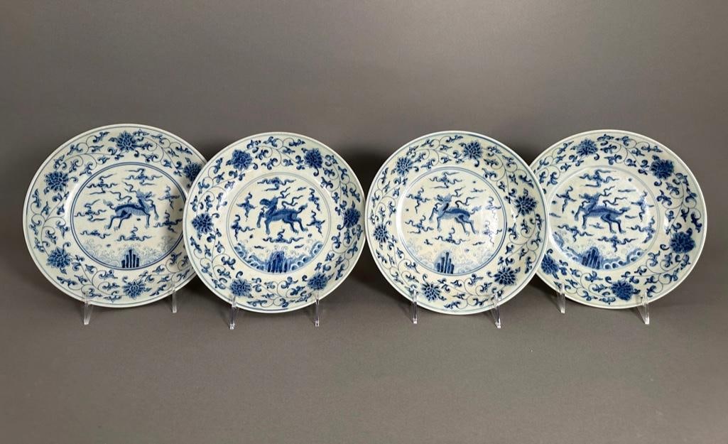 Four Chinese Blue and White Porcelain Bowls, Modern (1 of 5)