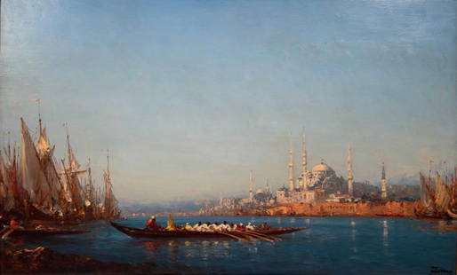 Felix Ziem Oil, Sultan's Caique at Constantinople: Felix Ziem (French 1821-1911) Sultan's Caique at Constantinople, oil on cradled mahogany panel, signed lower right, framed.Provenance: By descent in the Ogelbay/Burton family of Gates Mills, Ohio. 