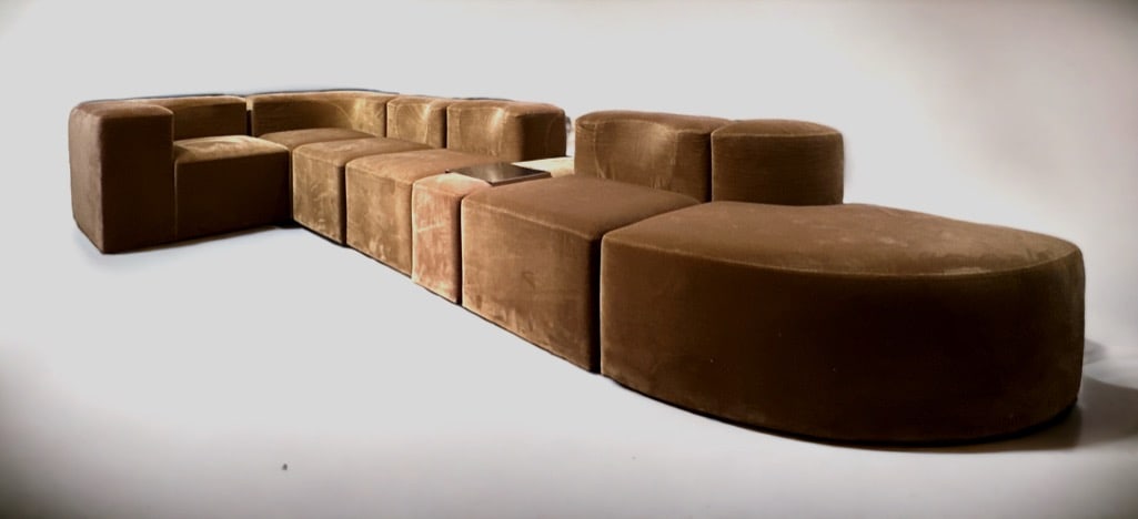 Guido Faleschini "Teorama" Modular Sectional Sofa for Mariani: Guido Faleschini "Teorama" Modular Sofa for Mariani, c.1974, molded foam sofa comprised of seven modular sections including two curved and armed sections, three armless sections, semicircular
