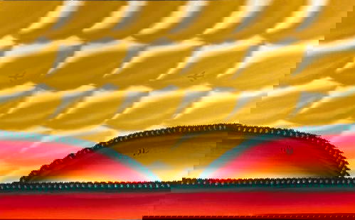 Roger Brown Oil, "Red Hills": Roger Brown (American 1941-1997) "Red Hills," oil on canvas, unsigned titled in pencil verso, unframed. Provenance: Phyllis Kind Gallery, New York. With book, Roger Brown, by Sidney Lawrence, 1987. D