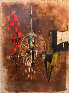 Johnny Friedlaender (French, 1912-1992): Johnny Gotthard Friedlaender (French, 1912-1992). "L'Etoil". Signed and numbered limited edition color etching print. Mid Century Modernist abstract composition in brown and black. Artist