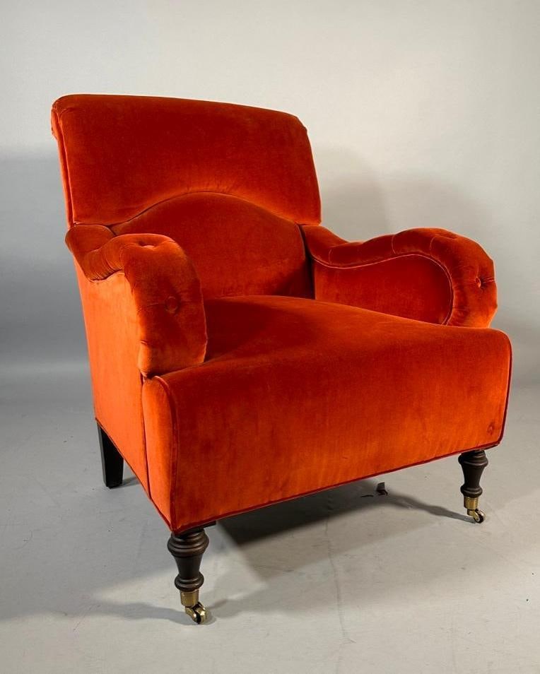 Baker Furniture, Victorian Style Velvet Tufted Armchair Auction