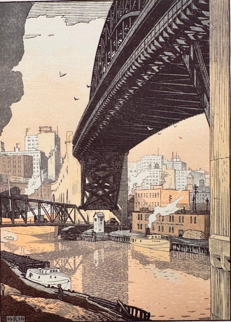 Rudolph Ruzicka Wood Engraving " The High Level Bridge, Cleveland" (1 of 5)