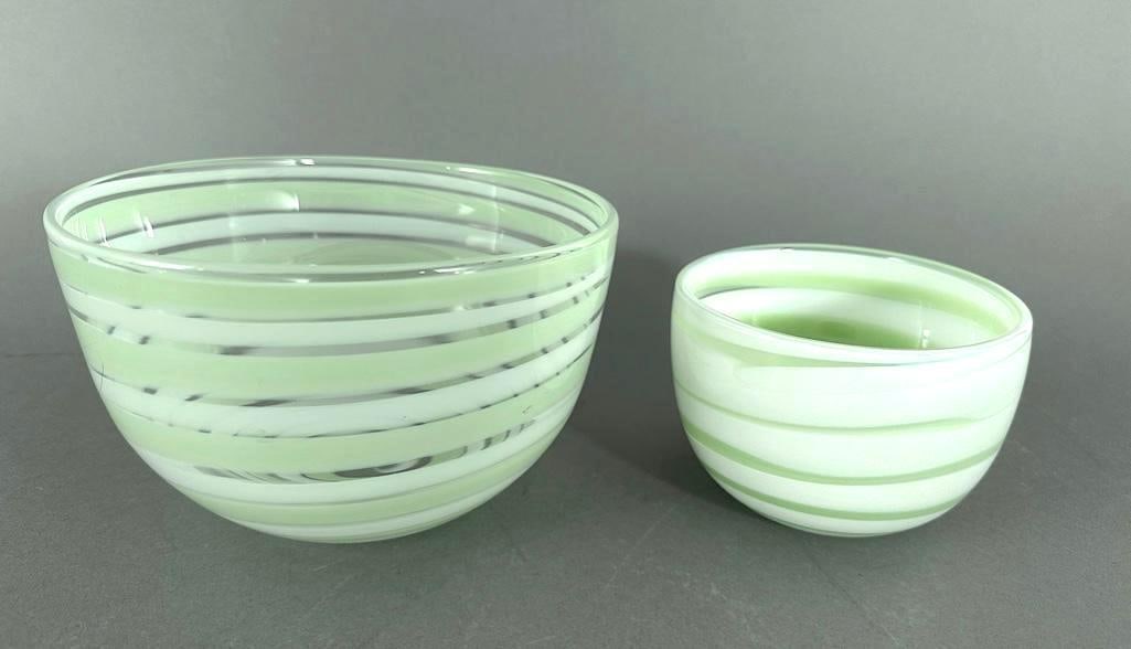 Two Orrefors Green and White Swirl Bowls (1 of 9)
