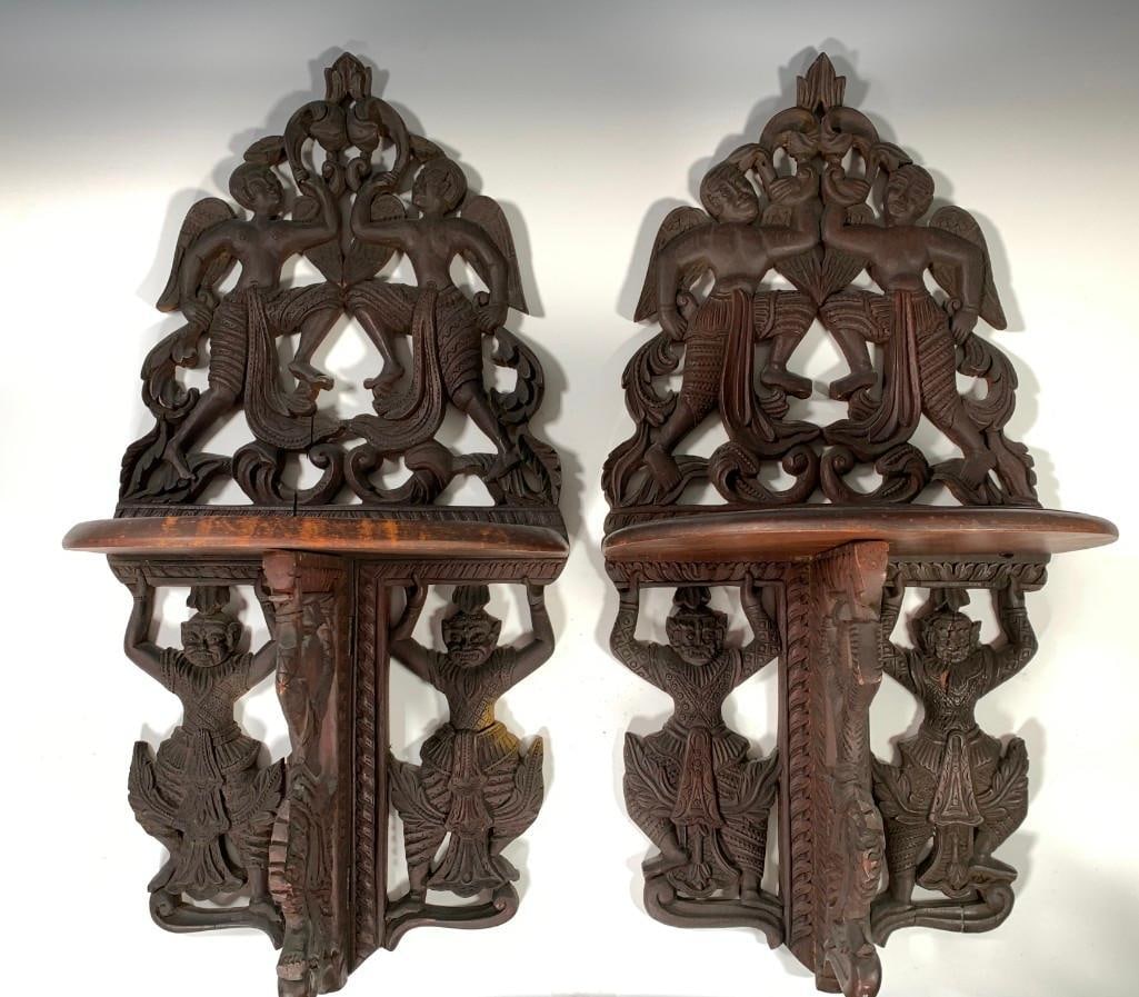 Pair Indonesian Carved Figural Wall Brackets (1 of 8)