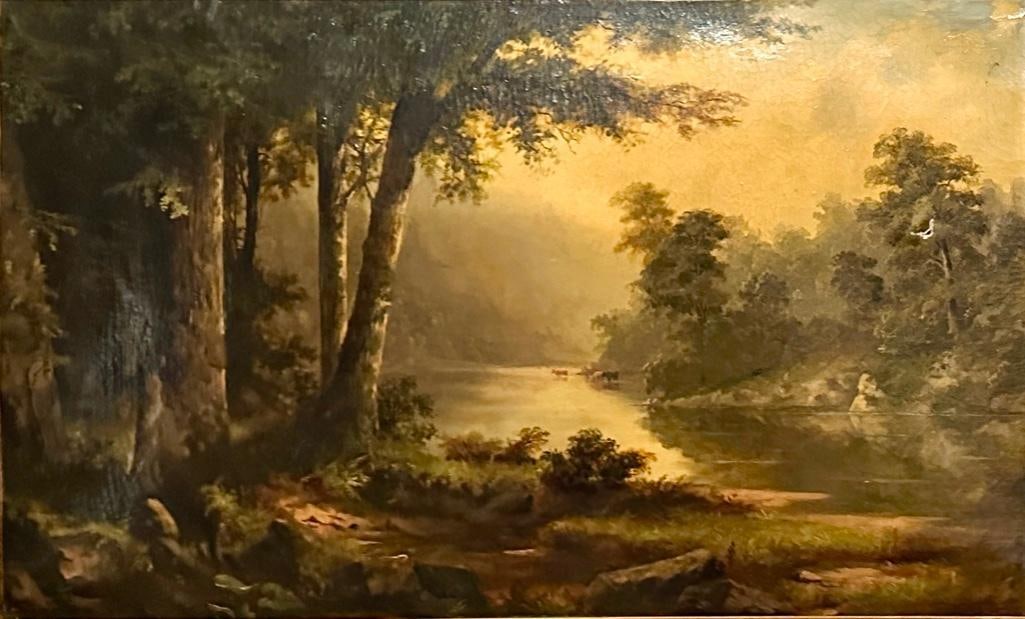 Thomas Bigelow Craig Oil, River Landscape with Cattle Watering (1 of 11)