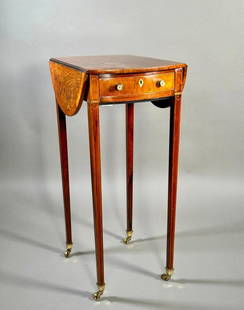 A Fine and Rare Small George III Rosewood and Satinwood Pembroke Table: A Fine and Rare Small George III Rosewood and Satinwood Pembroke Table, c.1790, oval top with two drop leaves in rosewood, with crossbanded satinwood border over a single frieze drawer with ivory