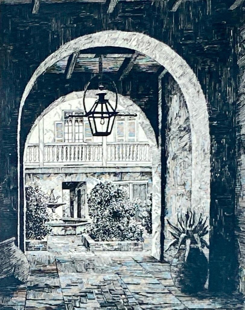 Eugene E. Loving Etching, "Bosque House Court" New Orleans (1 of 6)
