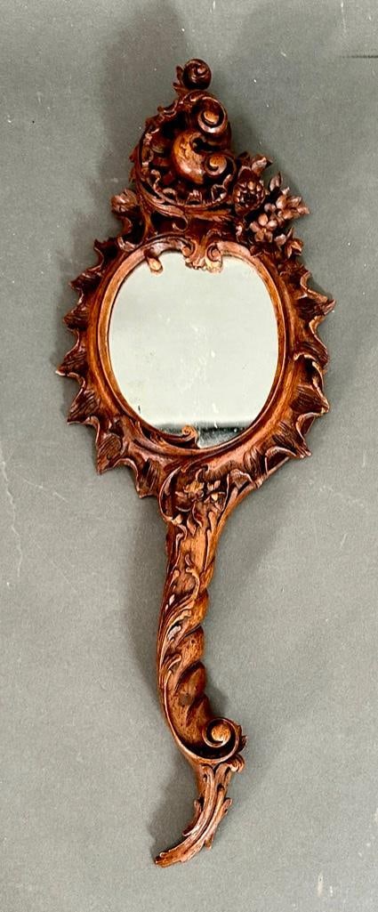 Italian Carved Walnut Hand Mirror, 19thc. (1 of 4)