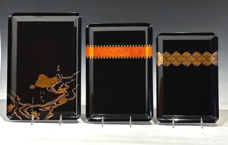 3 Japanese Lacquer Trays: Kamisaka Yukichi (1886-1938) (1 of 9)