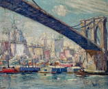 Max Kuehne Oil, Brooklyn Bridge with View of Manhattan