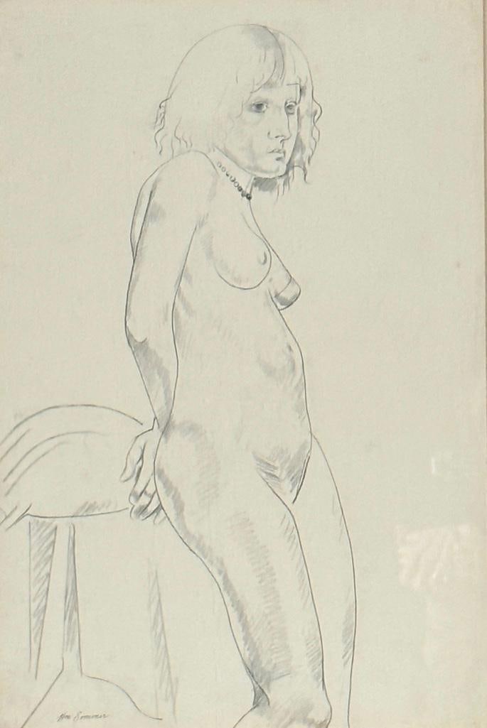 William Sommer Drawing, "Nude": William Sommer (American 1861-1949) "Nude," graphite on paper, signed lower left, matted and framed. 17.5 x 12 in. image size, 22.75 x 16.5 in. as framed.