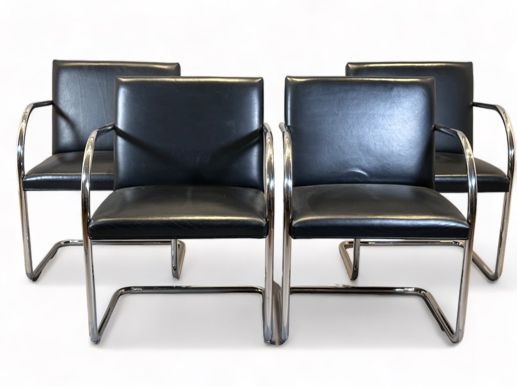 Four Brueton Tubular Chromed Steel and Leather Armchairs (1 of 9)