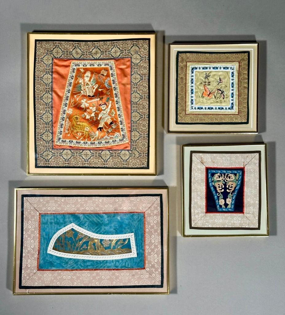 Four Framed Chinese Textile Fragments (1 of 10)
