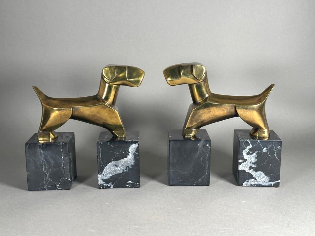Pair of Modernist Bronze Dogs on Black Marble Bases (1 of 6)