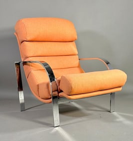 Milo Baughman Upholstery and Chromed Steel Armchair Thayer Coggin