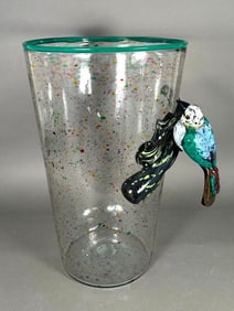 Italo Scanga Blown Glass Vessel with Bird, Purchard Royal
