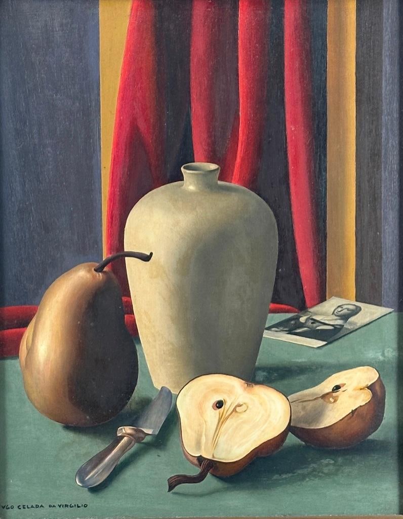 Ugo Celada da Virgilio Oil, Still Life with Vase, Pears and Postcard (1 of 8)