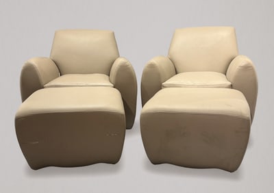 Pair of Dakota Jackson " Ke-Zu " Club Chairs and Ottomans