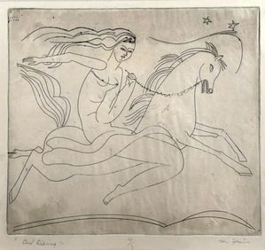 Mary Spain Etching, "Girl Riding"