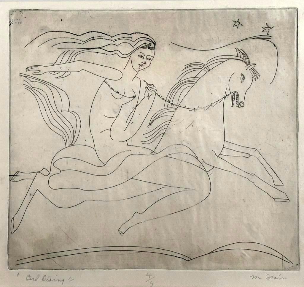 Mary Spain Etching, "Girl Riding" (1 of 8)