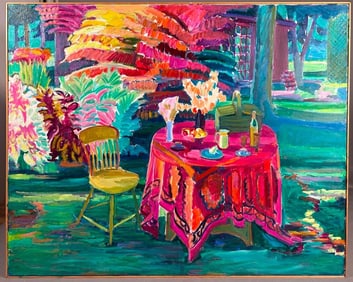 Joseph B. O'Sickey Oil, "Table with Red Cloth and Firebush"