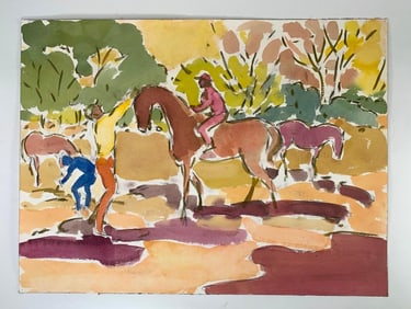 Algesa O'Sickey Watercolor, Horses and Jockeys