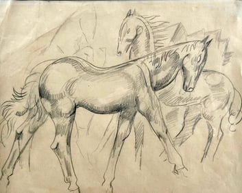 William Sommer Drawing, "Running Horses"