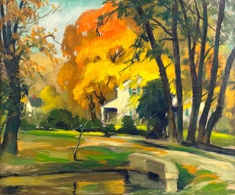 Carl Frederick Gaertner Oil, Autumn Landscape