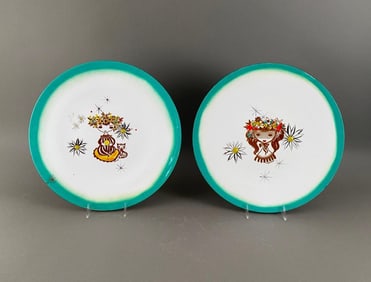 Pair of Thelma Frazier Winter Enamel Chargers