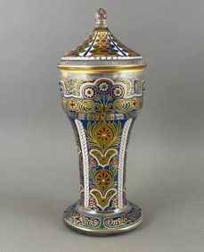 Austrian Enameled and Jeweled Glass Covered Vase