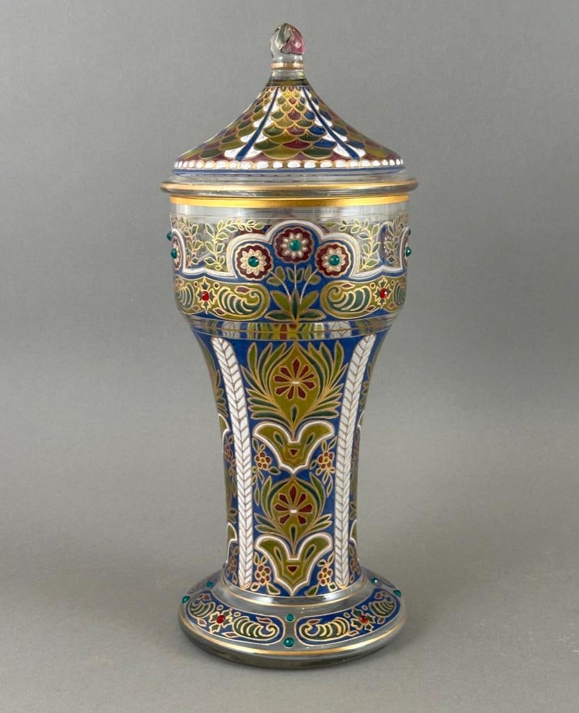 Austrian Enameled and Jeweled Glass Covered Vase (1 of 9)