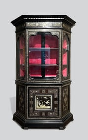 Milanese Bone Inlaid Ebonized Vitrine Cabinet