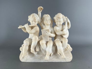 Italian Marble Figural Group, Music Making Putti