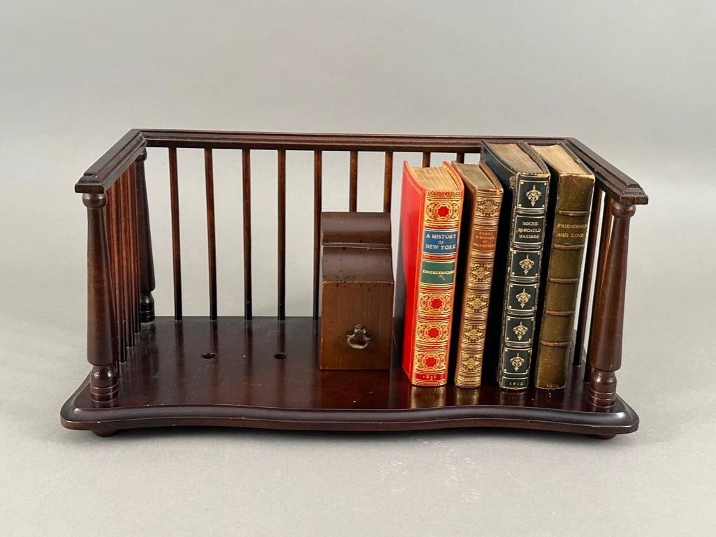 Four Small Leather Bound Books and Antique Mahogany Small Bookstand (1 of 20)