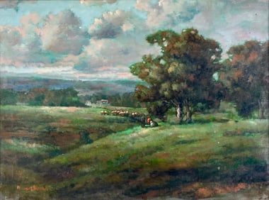 A. Wilson Oil, Pastoral Landscape with Shepherds and Sheep