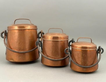 Three Antique Copper Covered Vessels