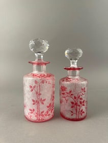 Two Baccarat Acid Etched Cameo Glass Cologne Bottles
