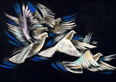 Flight of Pigeons, by Tadashi Nakayama (Japanese 1927-2014)