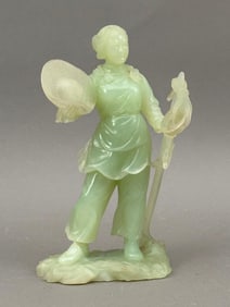 Chinese Carved Green Quartz Figure of a Female Worker