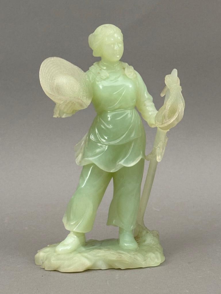 Chinese Carved Green Quartz Figure of a Female Worker (1 of 6)