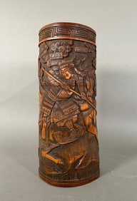 Japanese Relief Carved Wood Vase