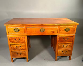 Chinese Elmwood Pedestal Desk