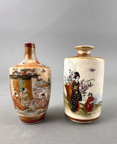 Two Japanese Satsuma Cabinet Vases