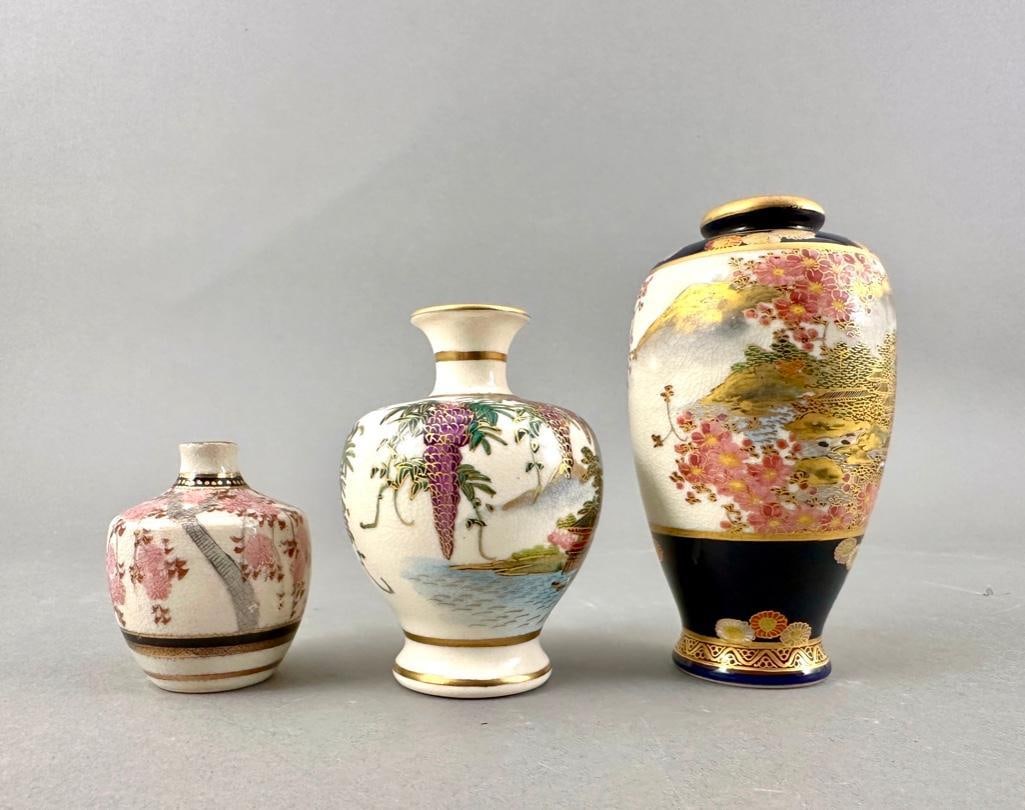 Three Japanese Satsuma Cabinet Vases (1 of 4)