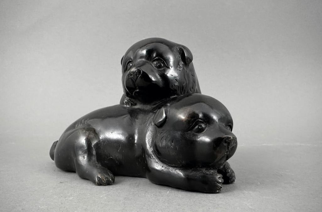 Japanese Bronze Figural Group of Two Puppies (1 of 7)