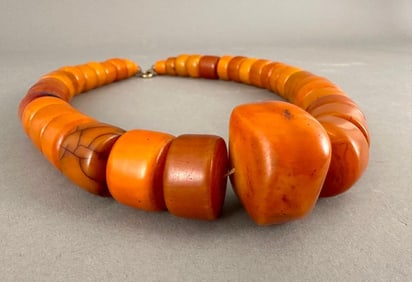 Chinese Butterscotch Amber Bead Necklace