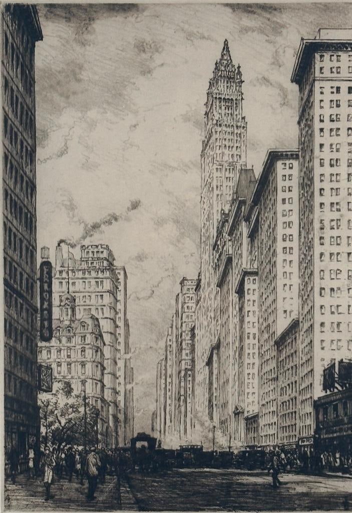 T.F. Simon Etching, "Broadway and The Woolworth Building, New York" (1 of 8)