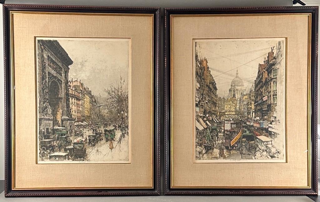Two Luigi Kasimir Etchings, "Fleet Street, London" and "Paris Porte St. Denis" (1 of 18)